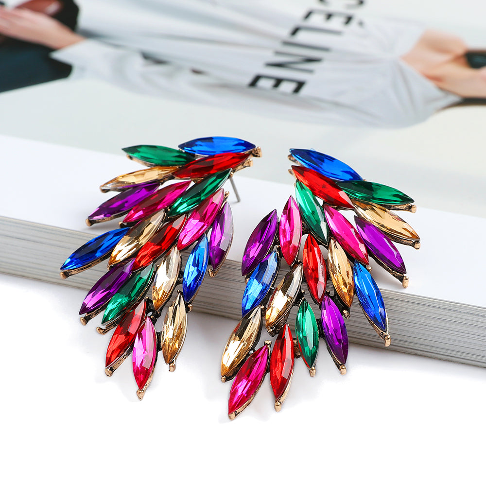 Multicolor Paved Rhinestone Angel Wing Stud Earrings Women Boho Statement Vacation Party Daily Wear Accessories