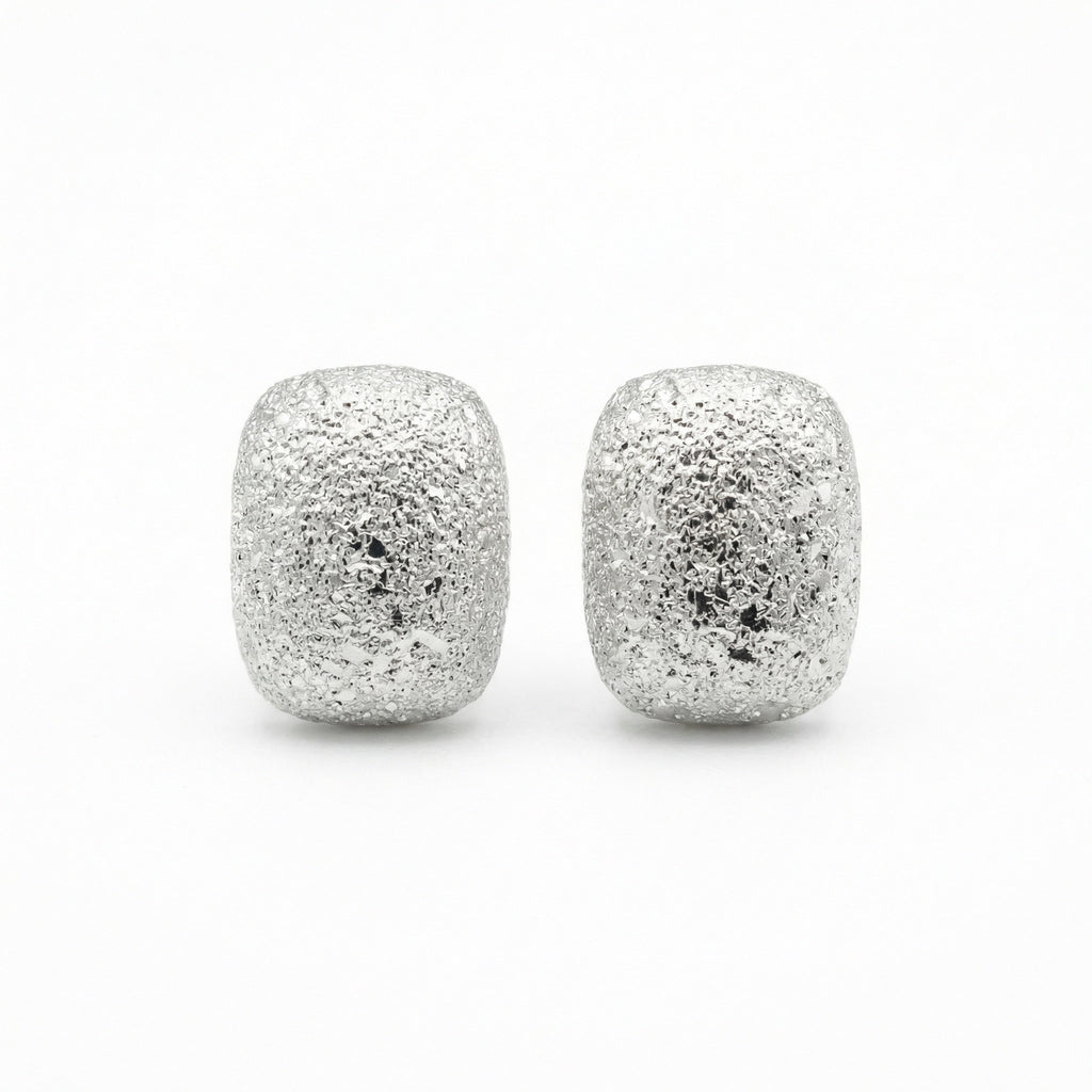 925 Sterling Silver Shimmering Stardust Textured Silver Cushion Stud Earrings
