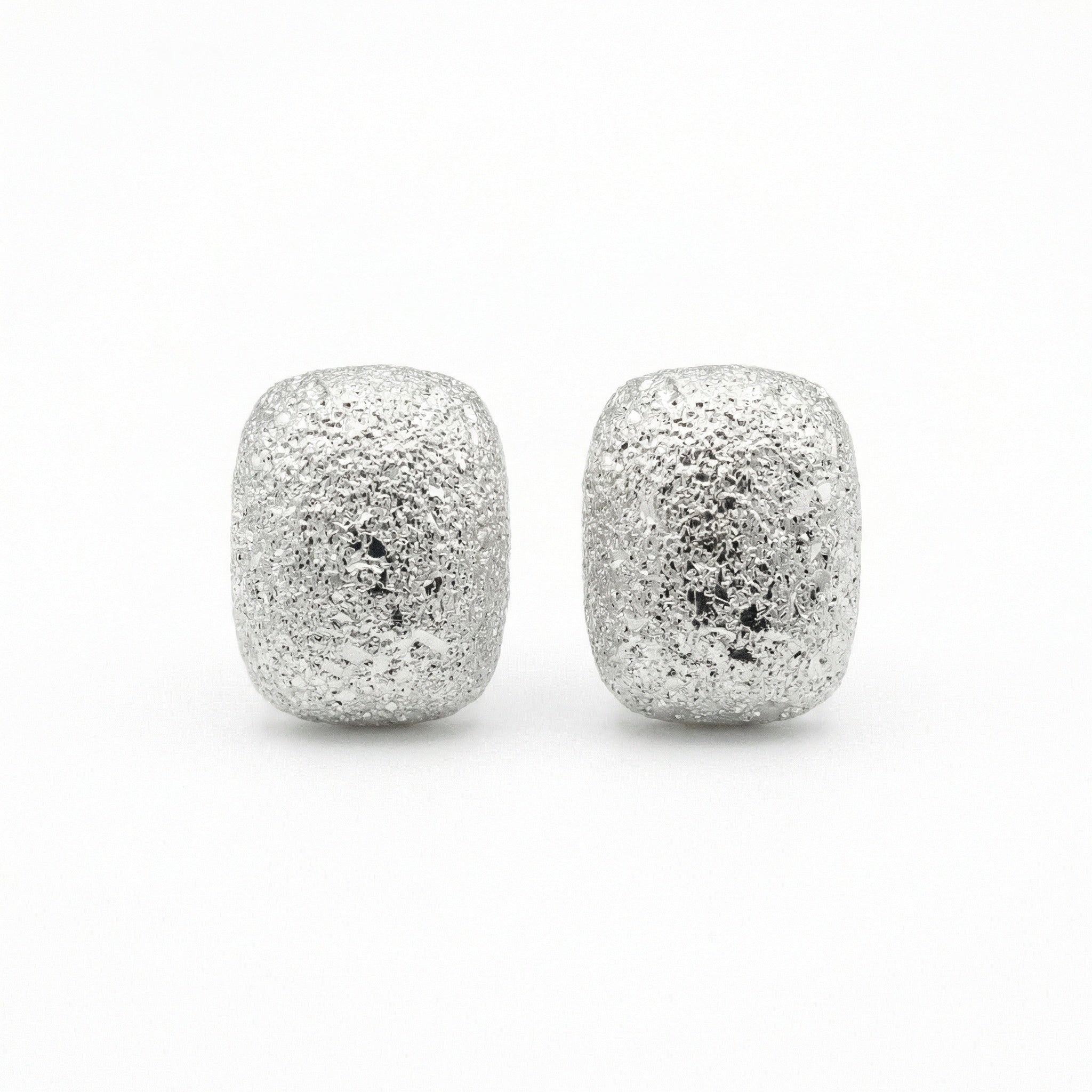 925 Sterling Silver Shimmering Stardust Textured Silver Cushion Stud Earrings
