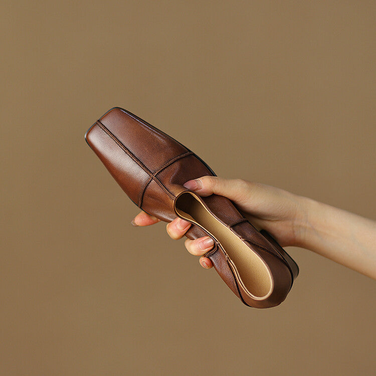 Retro Casual Women's All-leather Chunky Heel