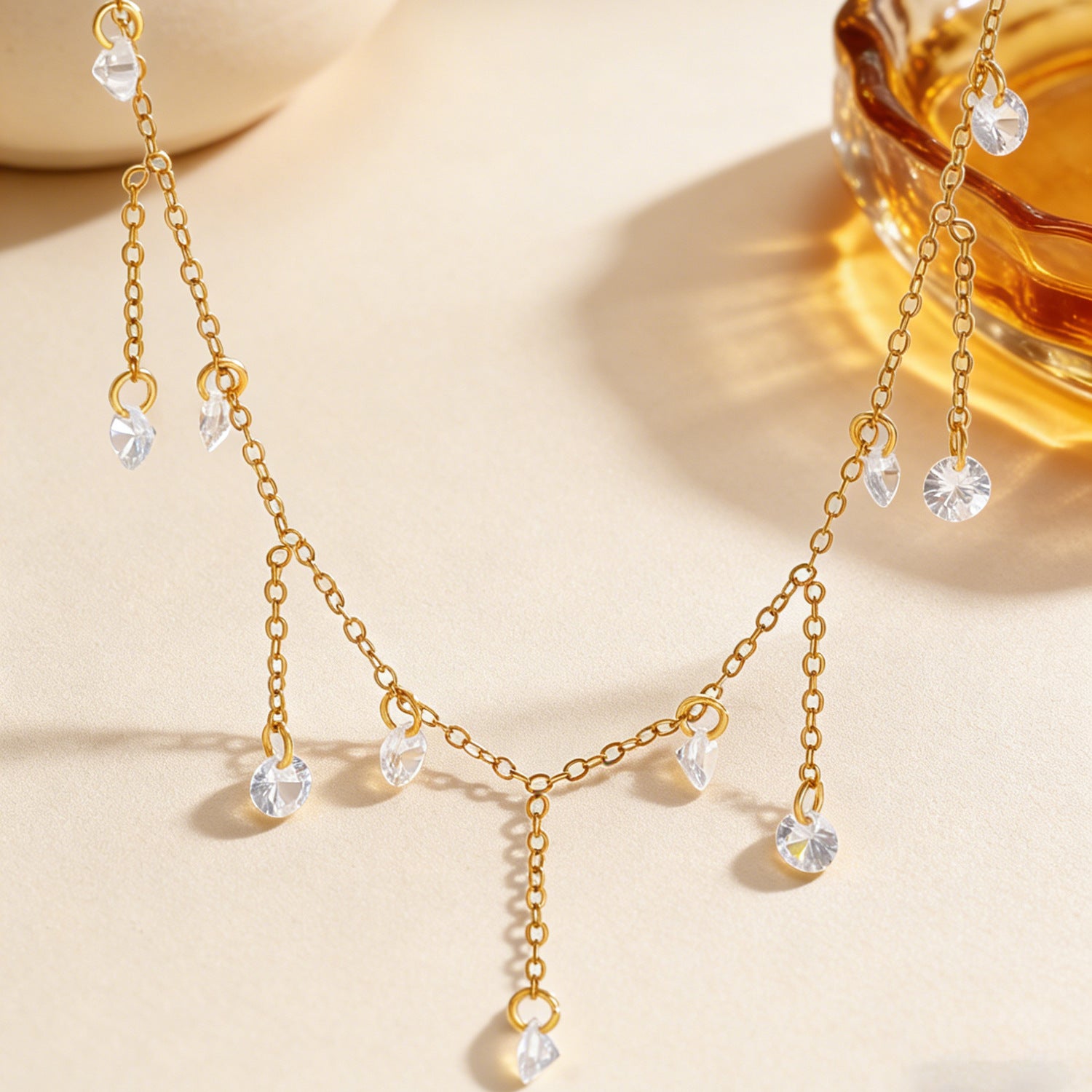 Stainless Steel Flashing Zircon Tassel Necklace Exquisite Minimalist Elegant High-End And Beautiful
