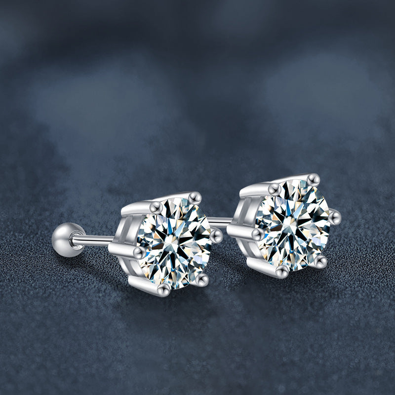 Womens Threaded Moissanite Six-Prong Elegant Earrings