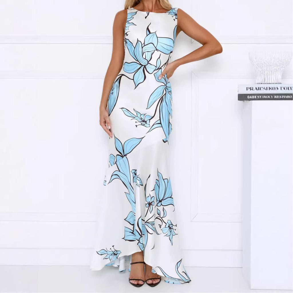 Womens Slim-Fit Irregular Print Elegant Fashion Dress
