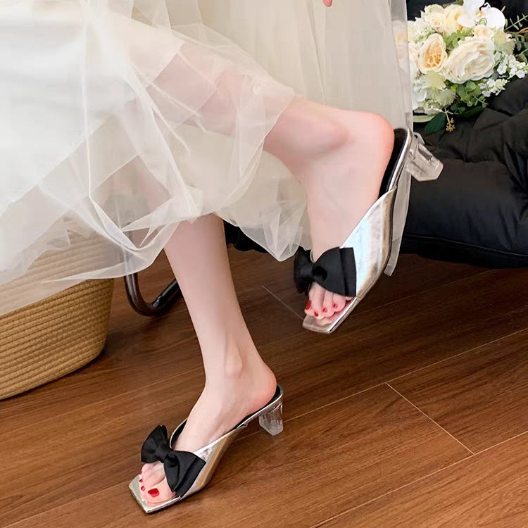 Butterfly Bow One-piece Slippers For Women's Summer Fashion High Heels And Cool Slippers