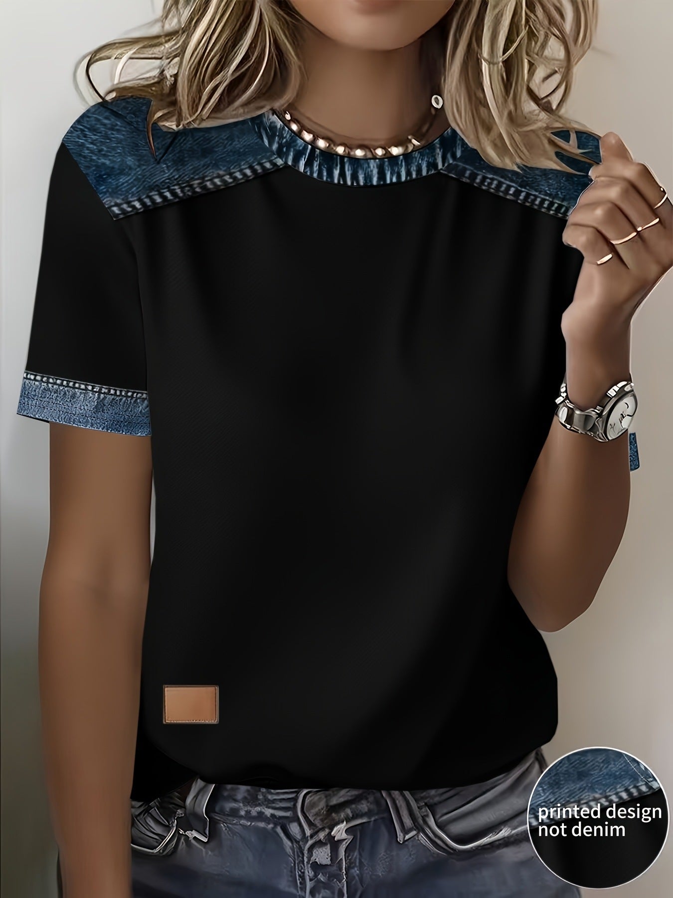 Womens Casual Fashionable Elegant Plus-Size Short-Sleeve Printed T-Shirt