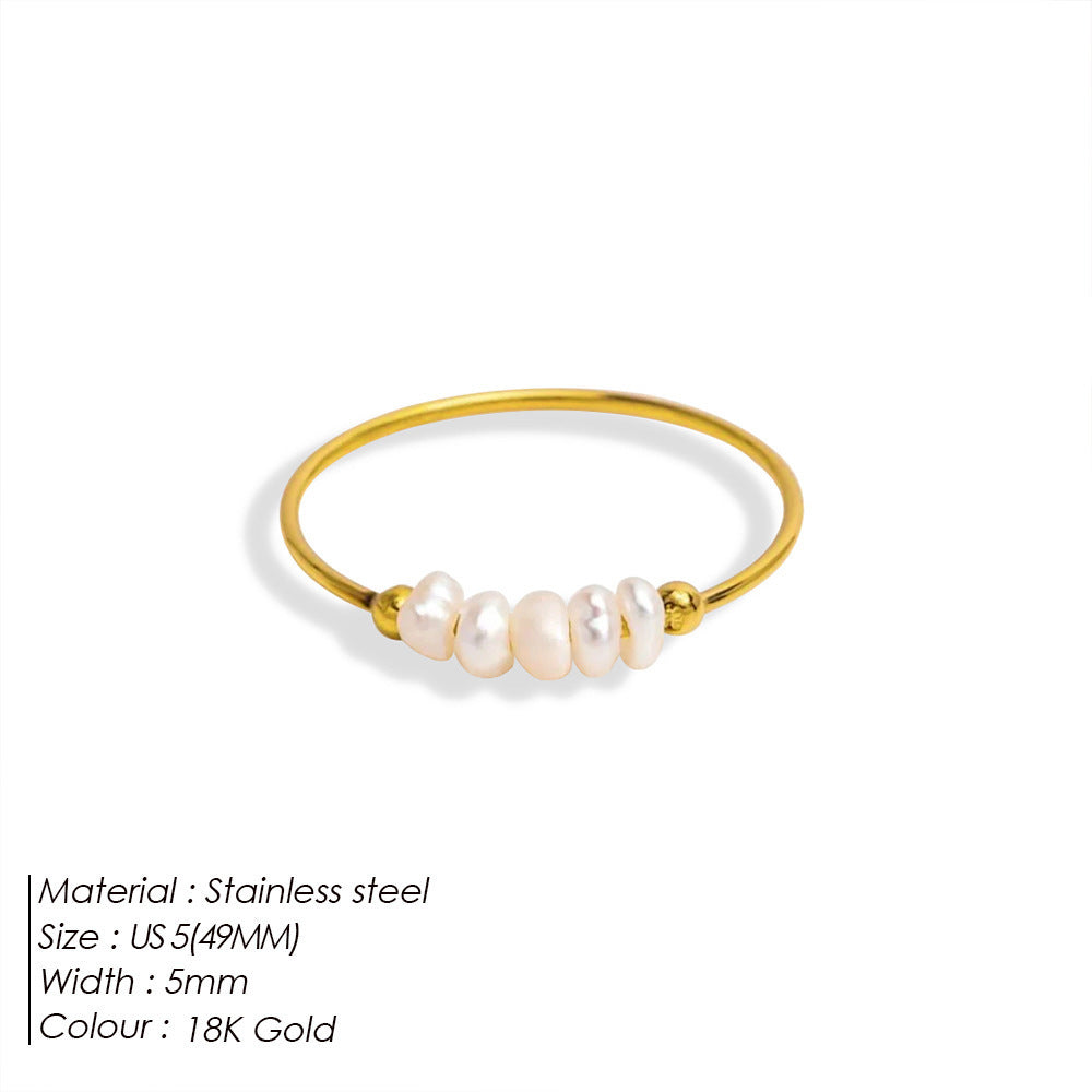 Stainless Steel Natural Freshwater Pearl Ring