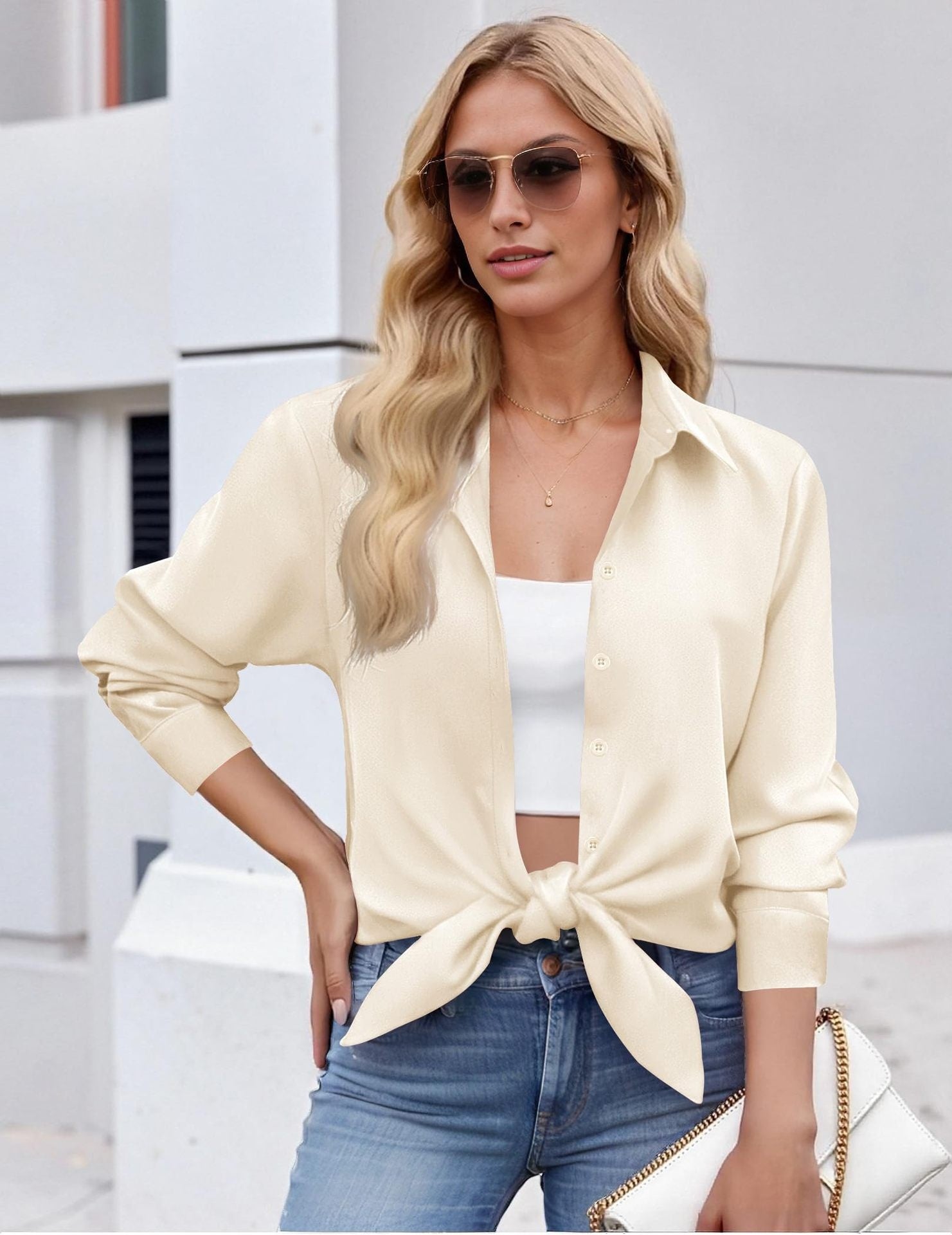 Long-sleeve Solid-color Simple Casual Versatile Shirt