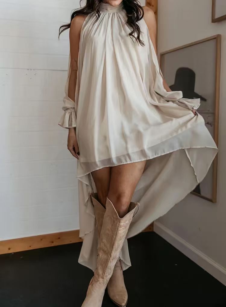 High-neck Irregular Chiffon Dress