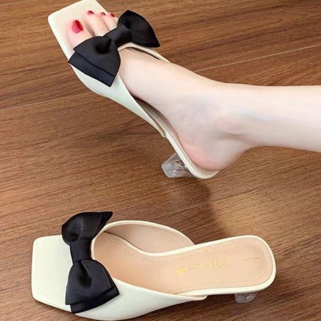 Butterfly Bow One-piece Slippers For Women's Summer Fashion High Heels And Cool Slippers