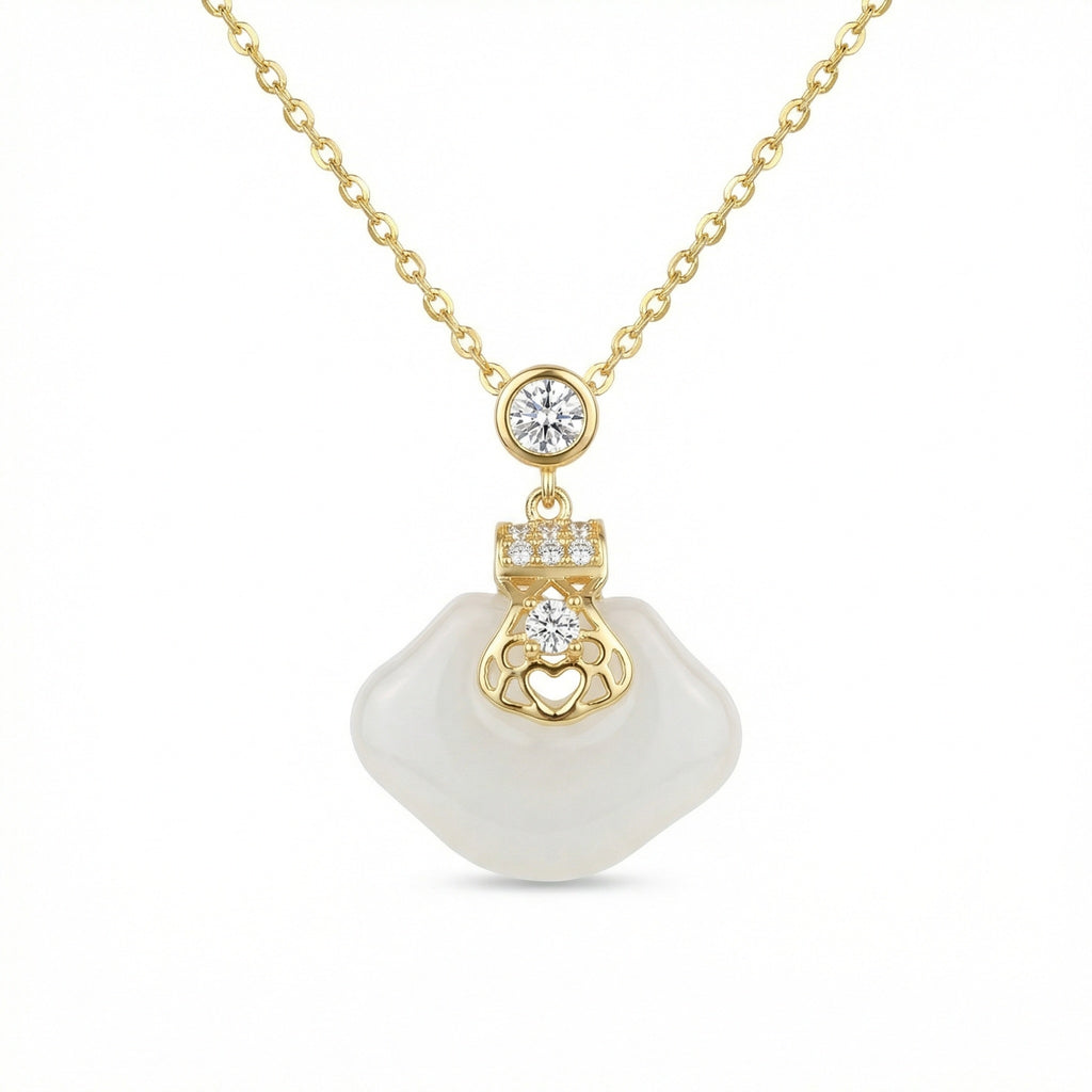 925 Sterling Silver Elegant White Gemstone Pendant Necklace with Dazzling Diamond Accents