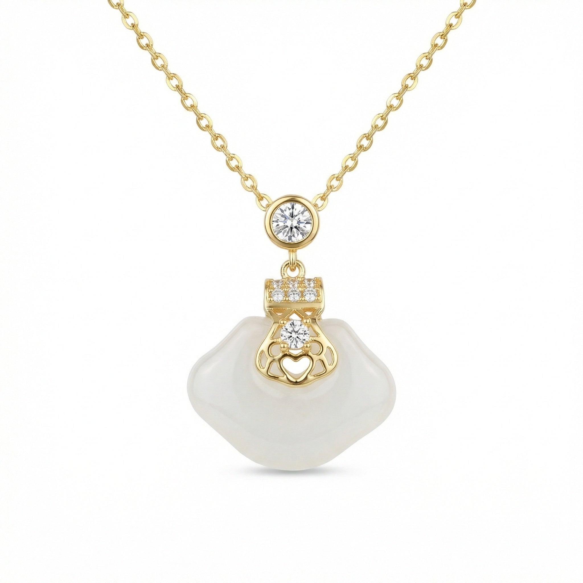 925 Sterling Silver Elegant White Gemstone Pendant Necklace with Dazzling Diamond Accents
