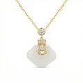 925 Sterling Silver Elegant White Gemstone Pendant Necklace with Dazzling Diamond Accents