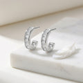 925 Sterling Silver Elegant Sterling Silver Channel-Set Princess-Cut Zirconia Half-Hoop Earrings
