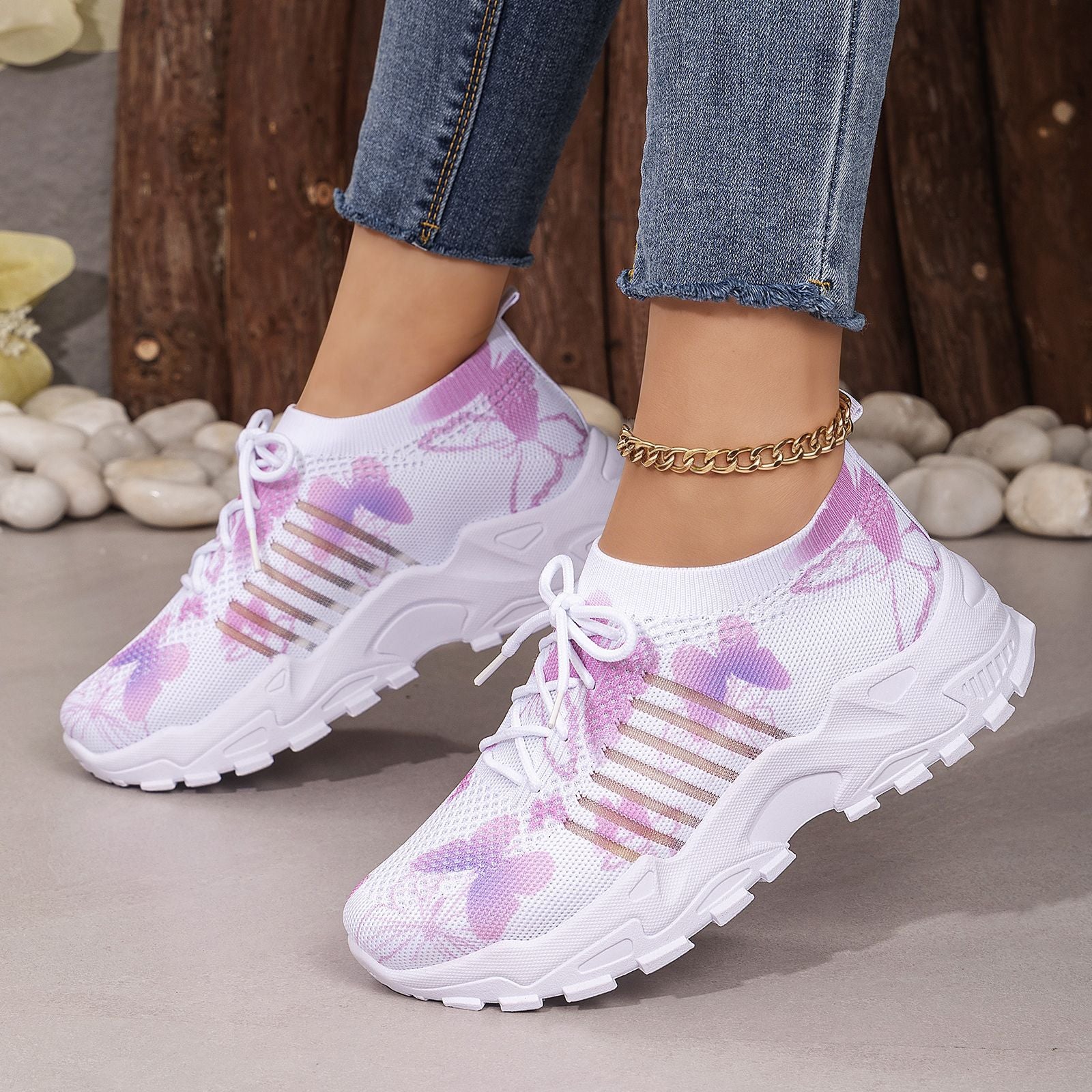 Casual Shoes With Butterfly Pattern Flyknit Single-layer Shoes