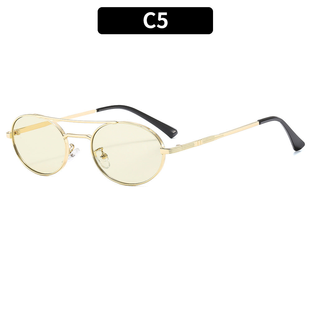 Retro Oval Fashionable Dual-Beam Metal Sunglasses For Sun Protection