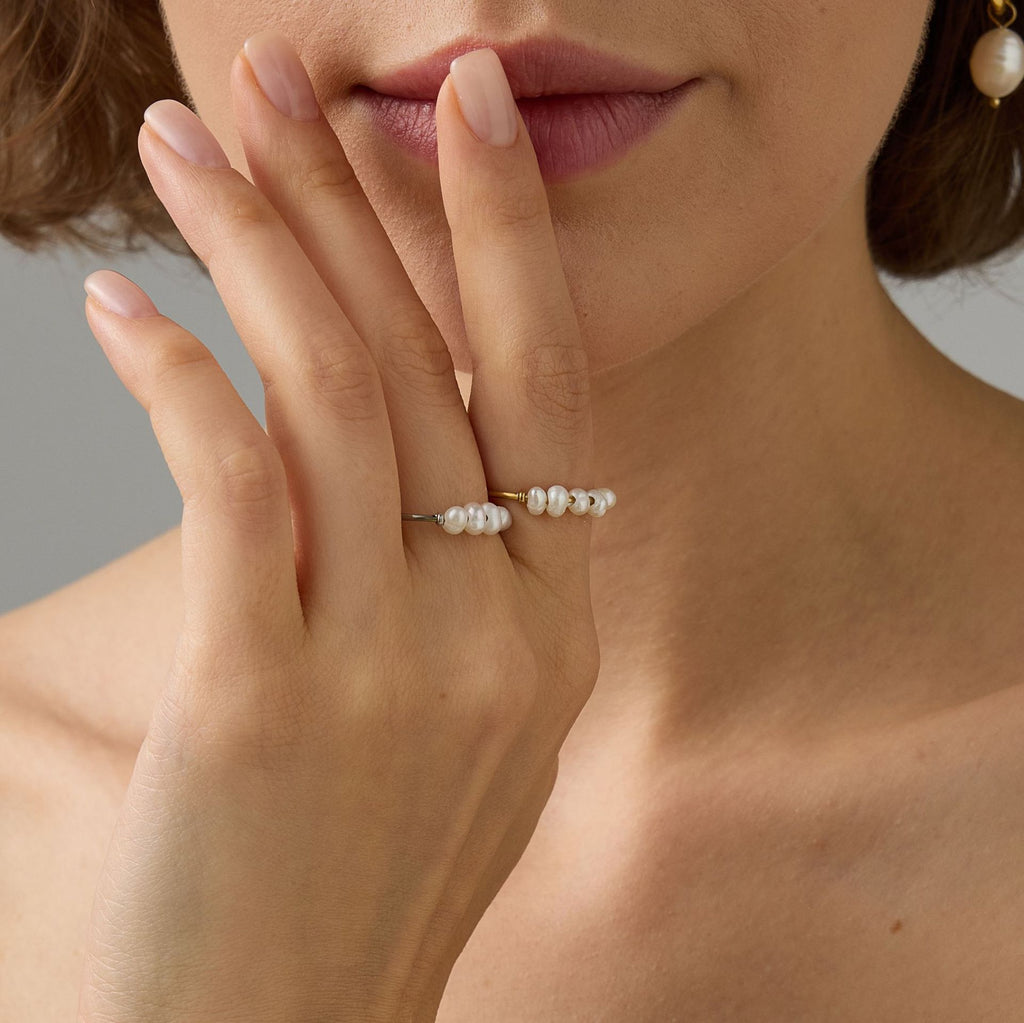 Stainless Steel Natural Freshwater Pearl Ring