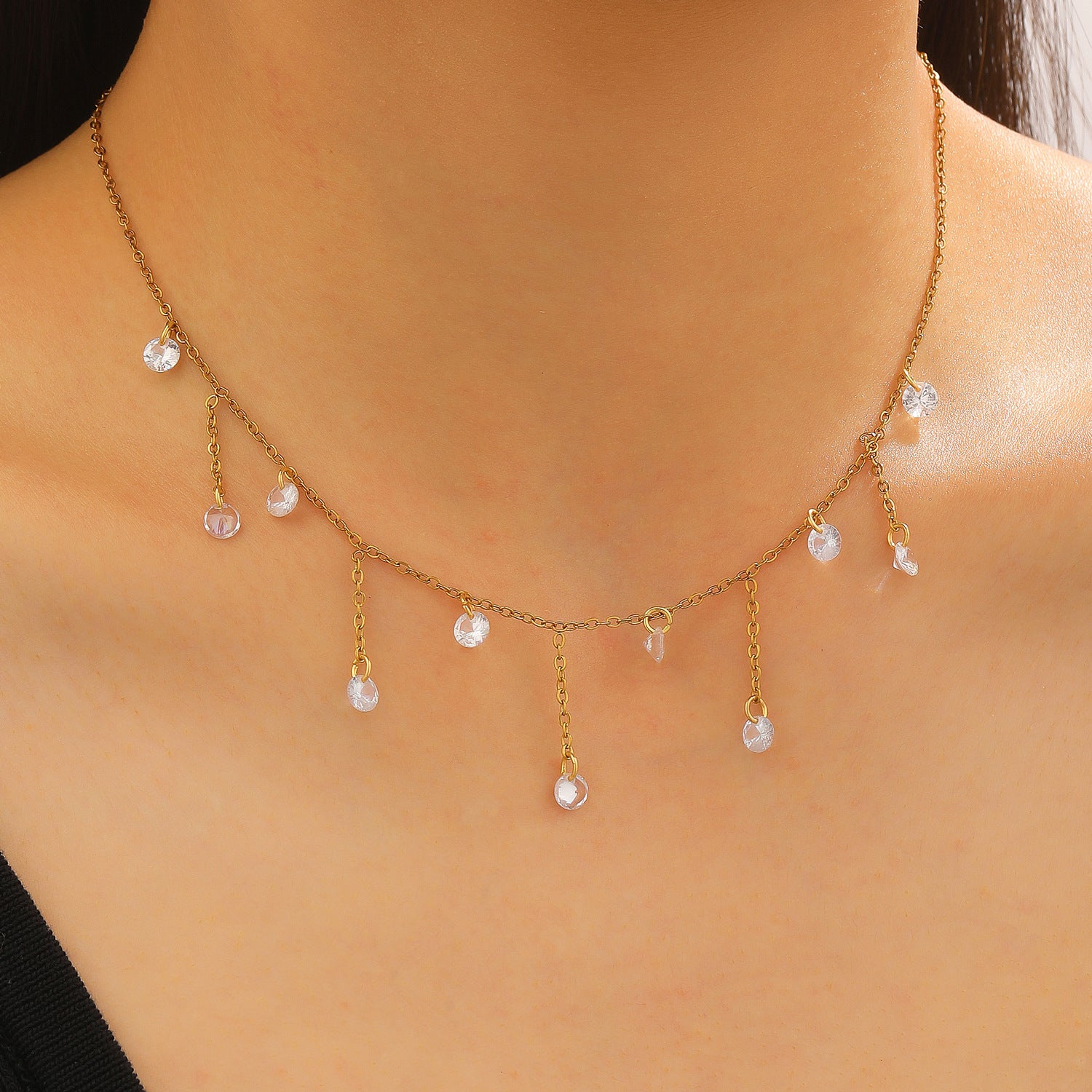 Stainless Steel Flashing Zircon Tassel Necklace Exquisite Minimalist Elegant High-End And Beautiful