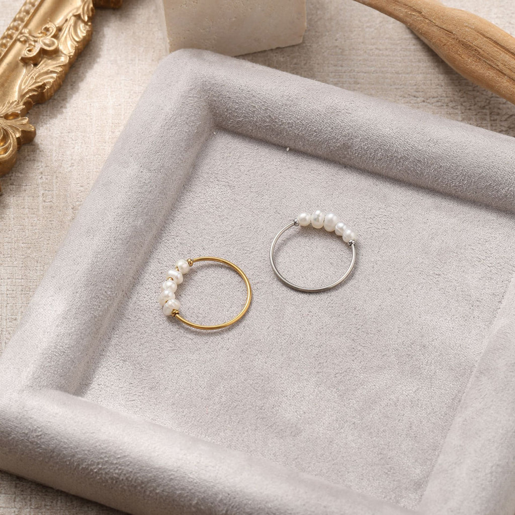 Stainless Steel Natural Freshwater Pearl Ring