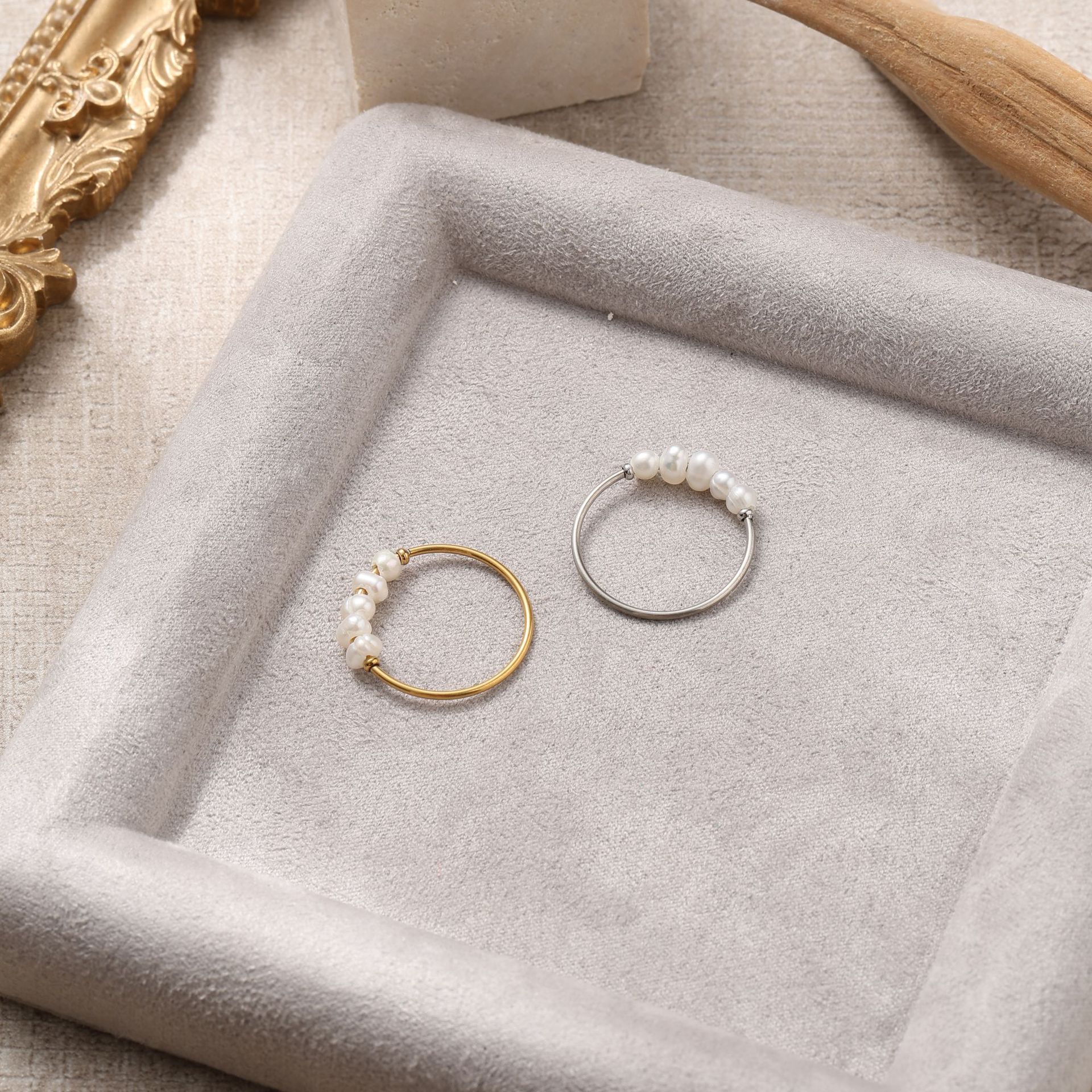 Stainless Steel Natural Freshwater Pearl Ring