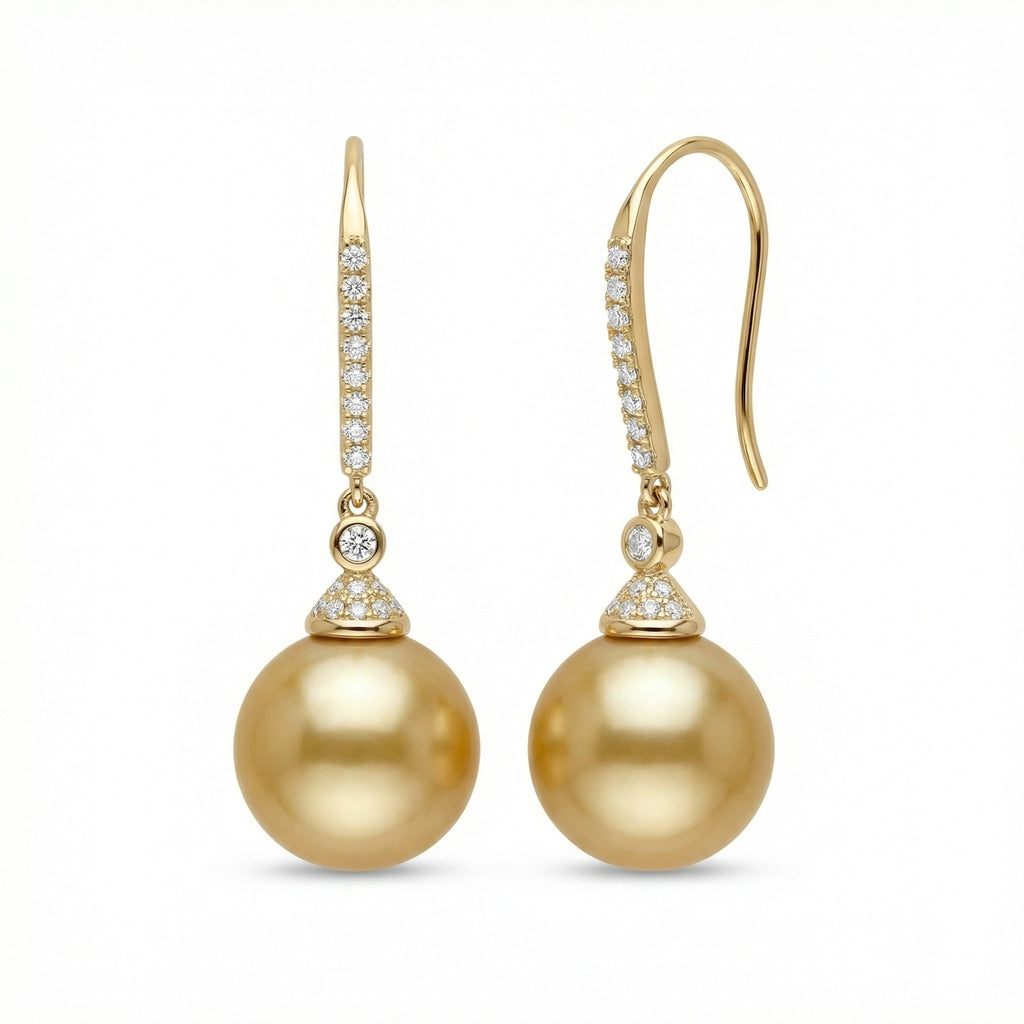 925 Sterling Silver Elegant South Sea Pearl and Diamond Drop Earrings