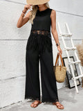 Resort-style Lace Tassel Sleeveless Vest And Wide-leg Pants