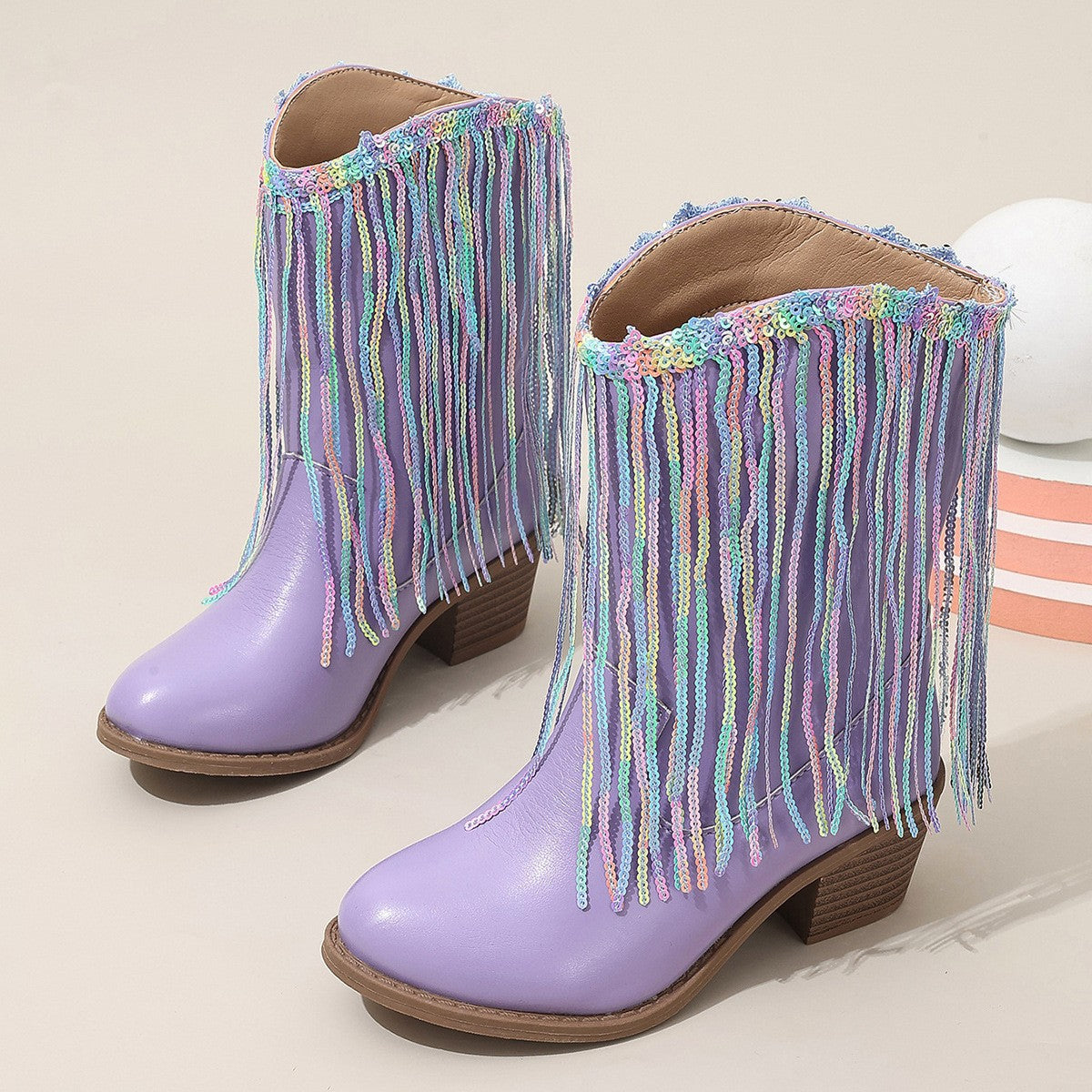 Western-style Runway Chic Chunky-heeled Fringed Ankle Boots