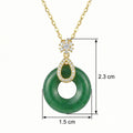 925 Sterling Silver Elegant Green Jade Donut Pendant Necklace with Sparkling Floral Accents