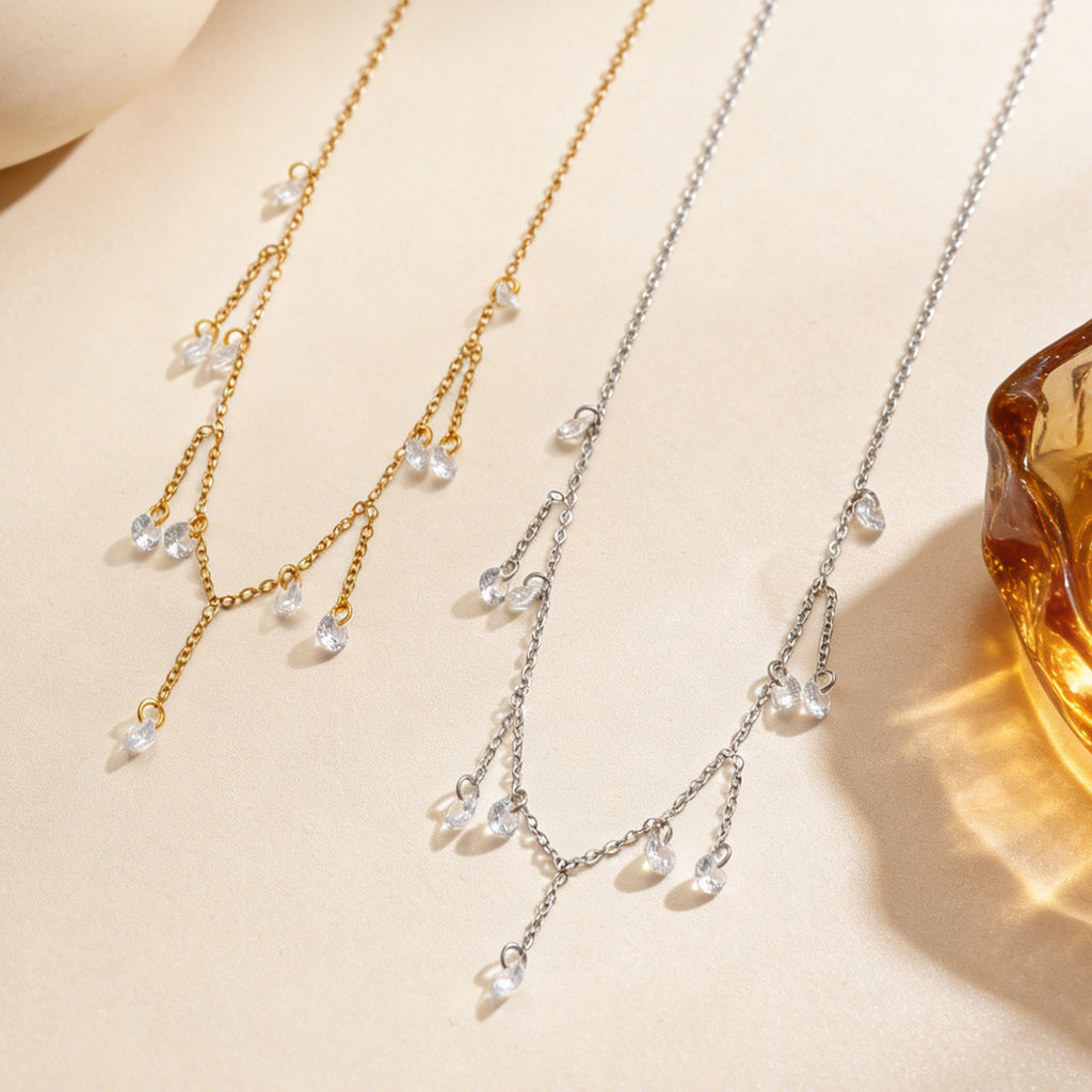 Stainless Steel Flashing Zircon Tassel Necklace Exquisite Minimalist Elegant High-End And Beautiful