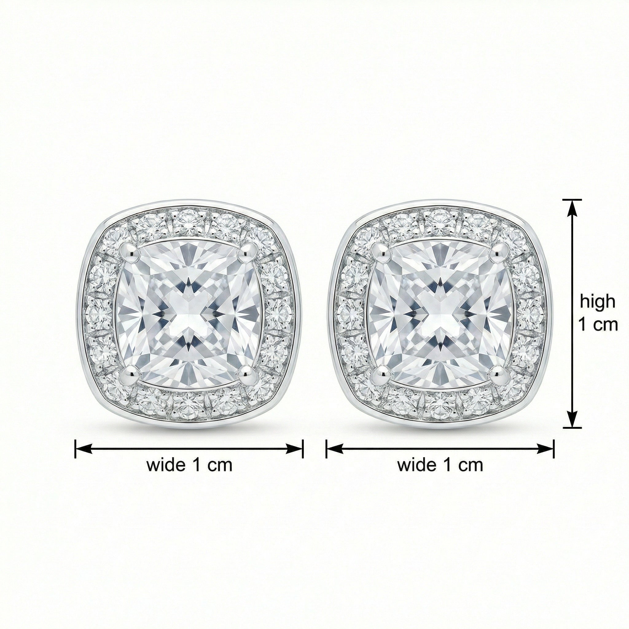 925 Sterling Silver Stunning Cushion-Cut Halo Stud Earrings in Polished White Finish