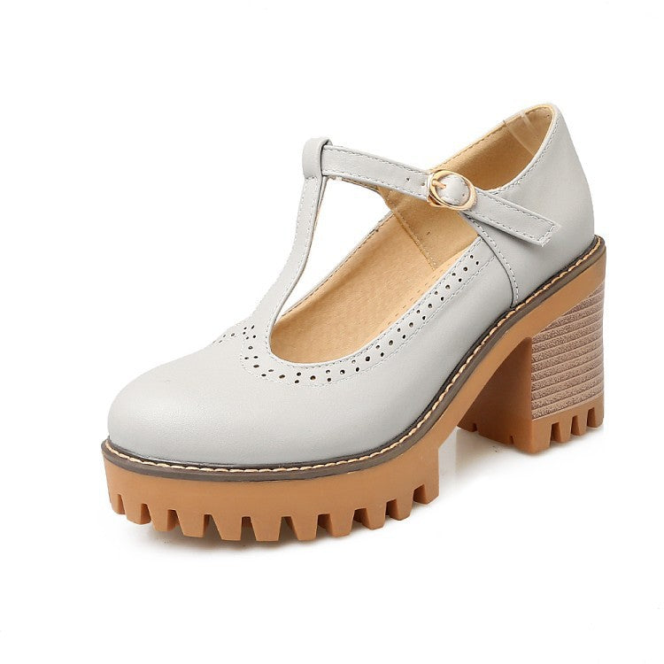 Korean-style Low-Top Single-Buckle Japanese-Style Retro Lace-trimmed Thick-soled Womens High Heels
