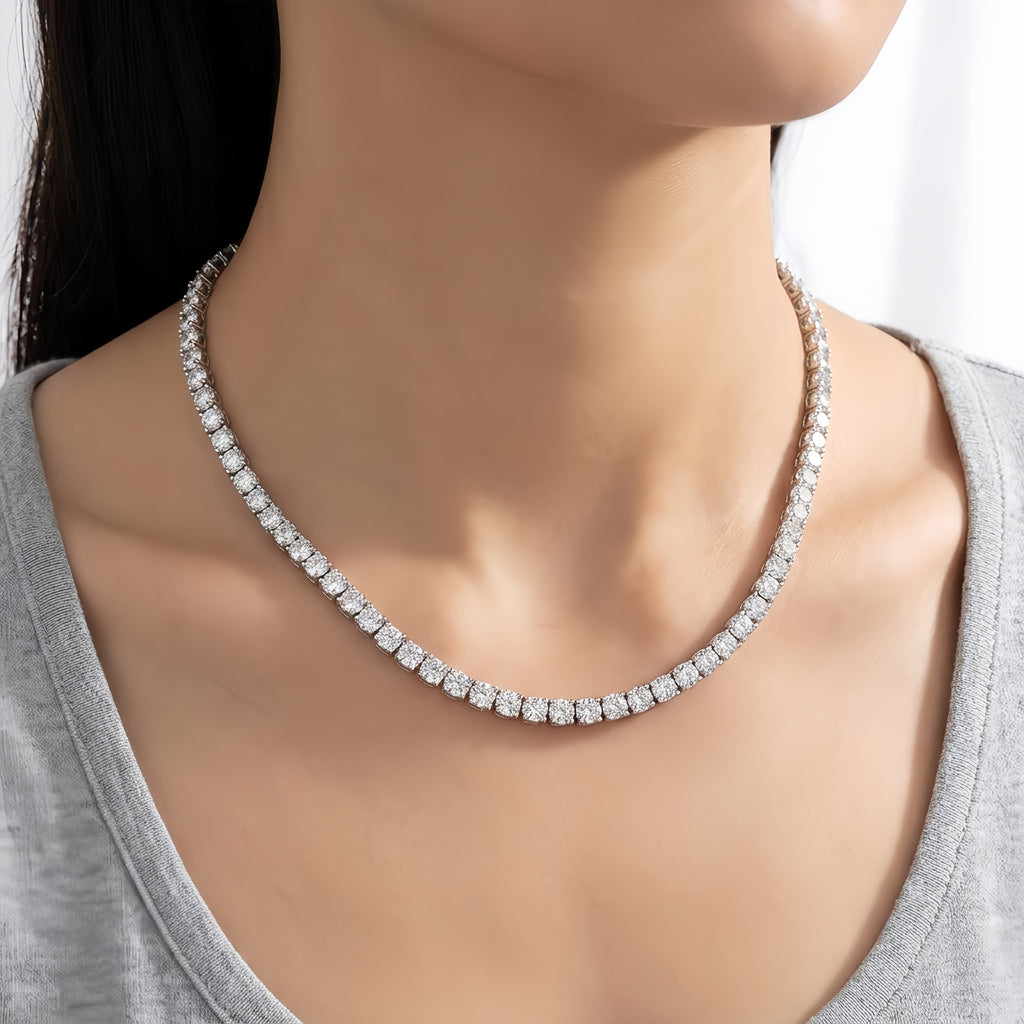 925 Sterling Silver Elegant Multi-Row Pavé CZ Necklace in Platinum/White Gold