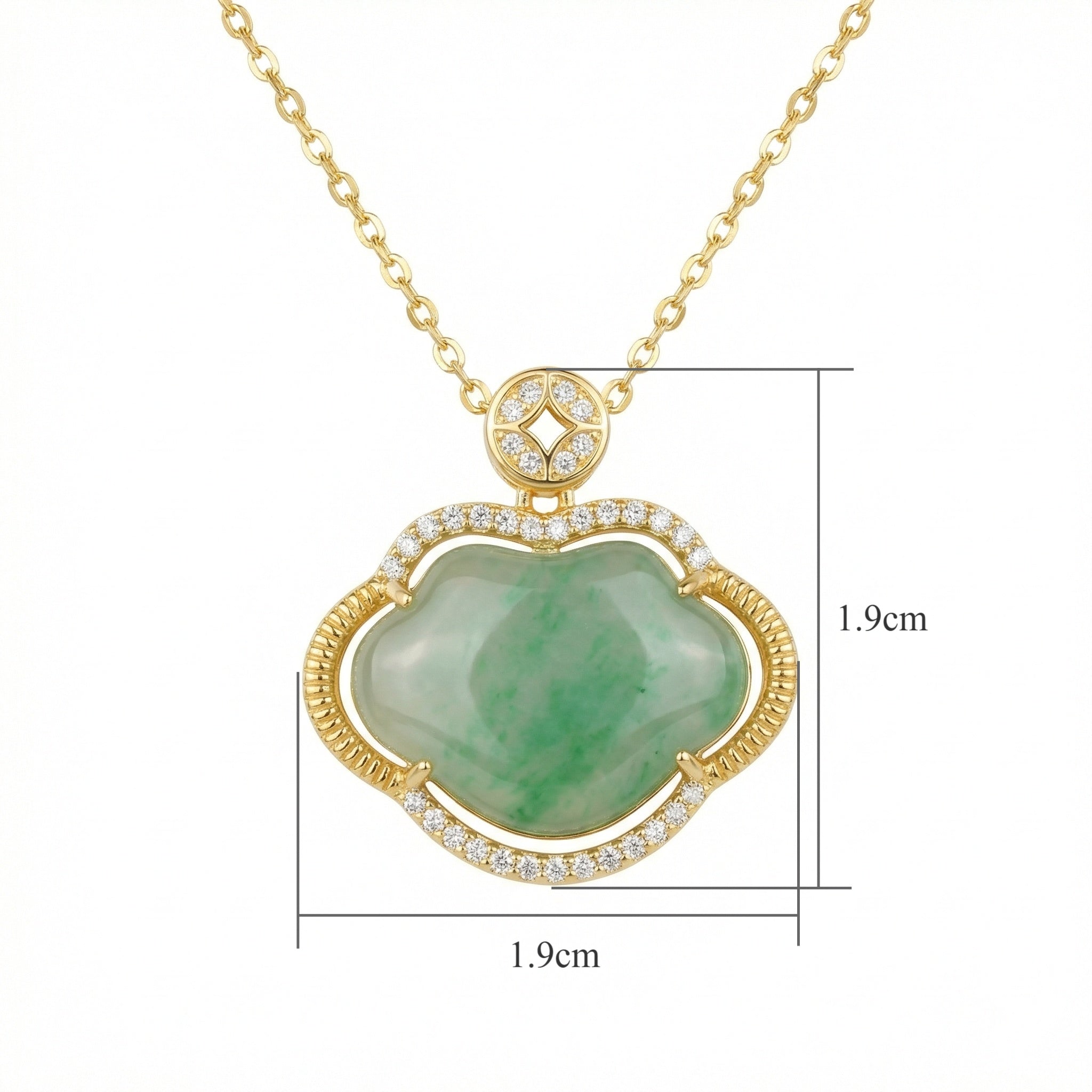 925 Sterling Silver Elegant Jadeite Ruyi Pendant Necklace with Shimmering Gemstone Accents and Polished Chain