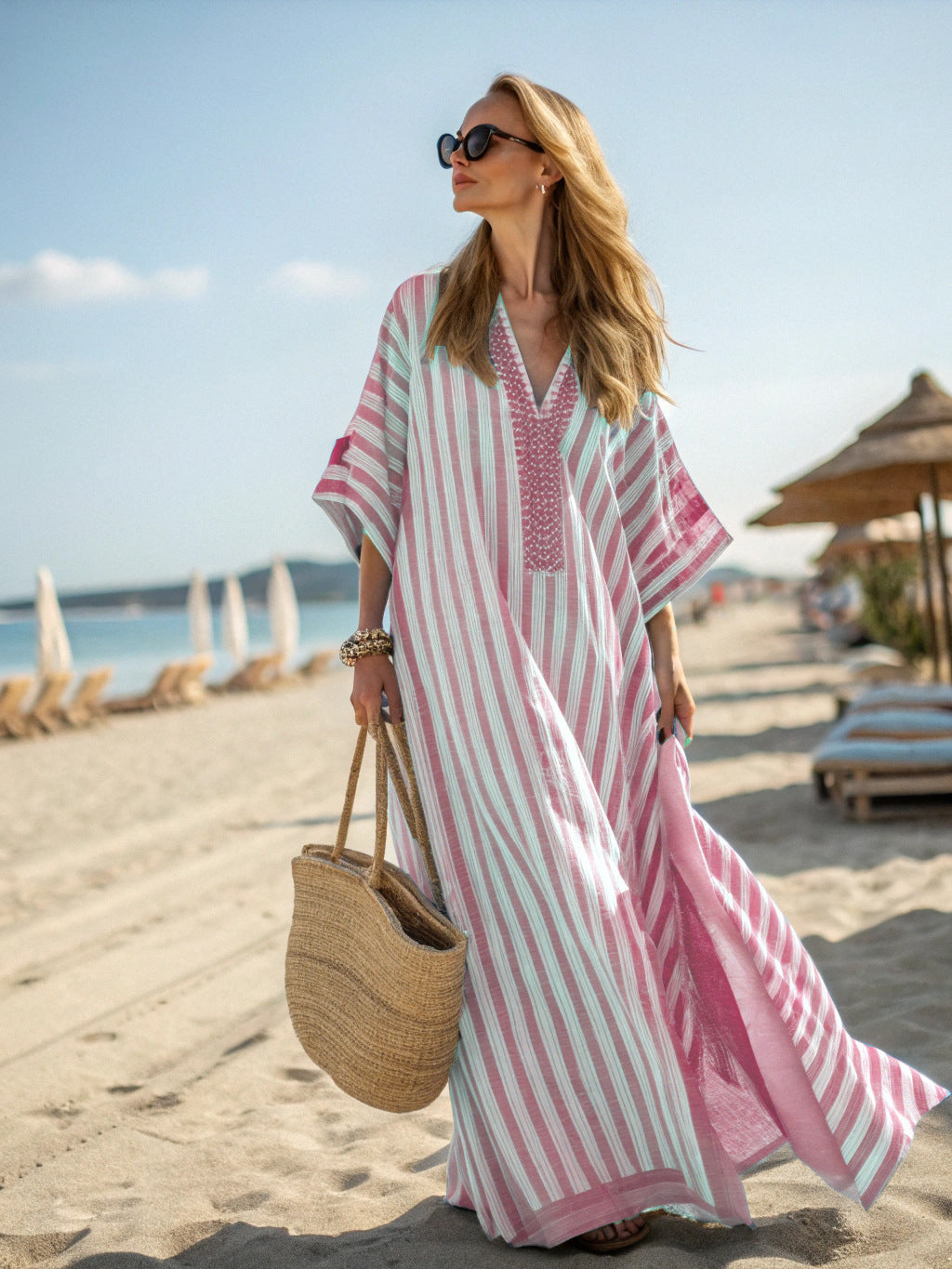 Digital Print V-Neck Patch Pocket Dress