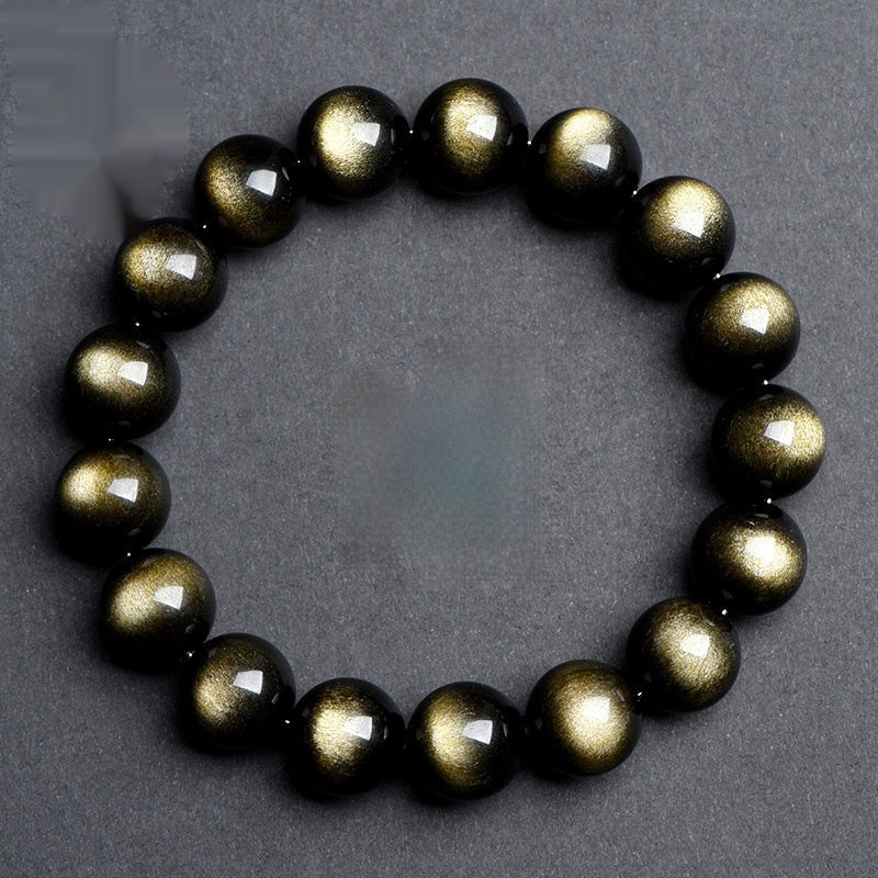 Crystal Natural Black Obsidian Round Bead Bracelet