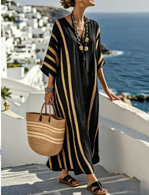 Digital Print V-Neck Patch Pocket Dress
