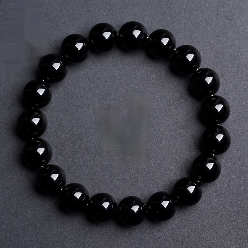Crystal Natural Black Obsidian Round Bead Bracelet