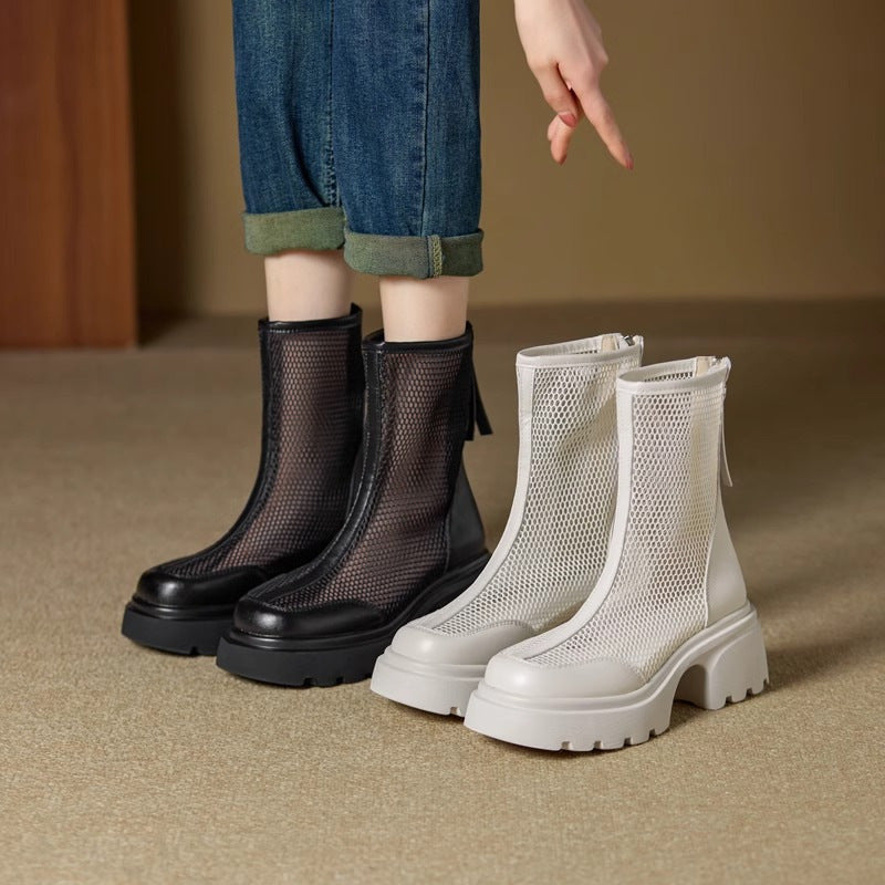 Summer Hollow Out Breathable Mesh Platform Chunky Heel Boot