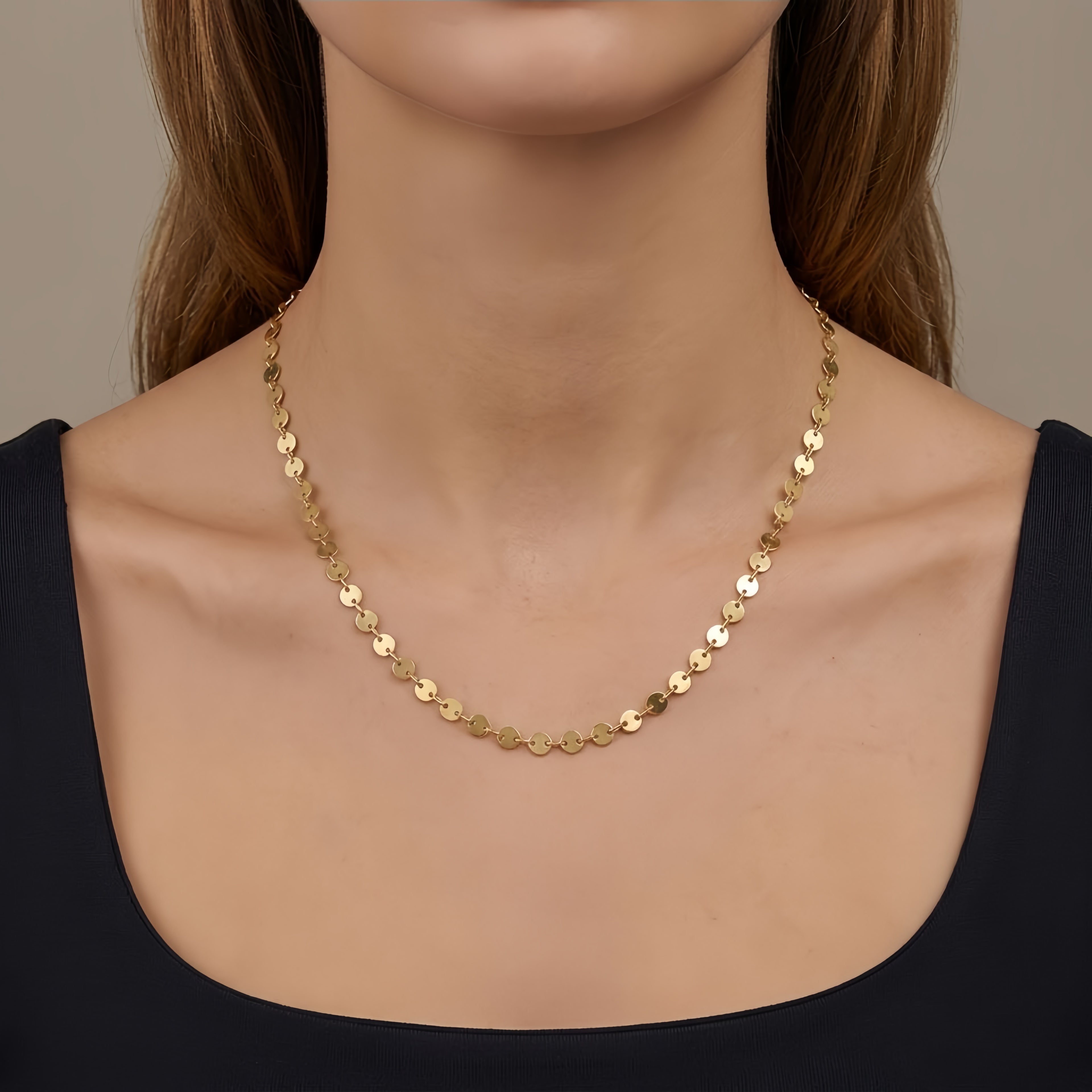 925 Sterling Silver Elegant Gold Disc Chain Necklace with Adjustable Length Pendant Charm