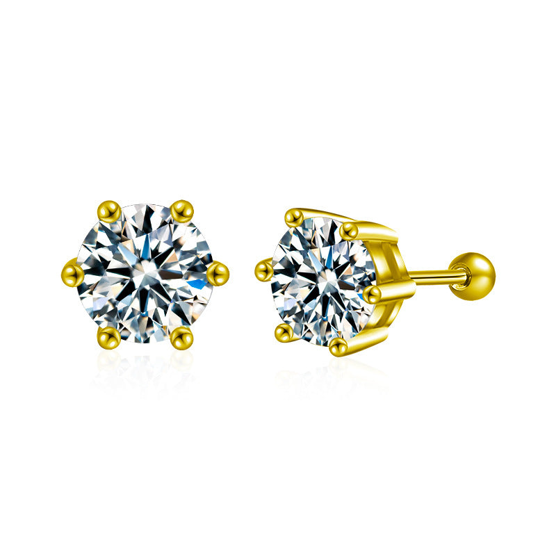 Womens Threaded Moissanite Six-Prong Elegant Earrings