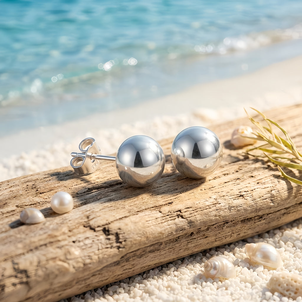 925 Sterling Silver Classic Pearl Stud Earrings in Sterling  | Timeless Elegance