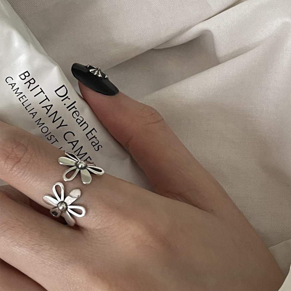 Ladies Korean Minimalist 925 Silver Adjustable Open Ring