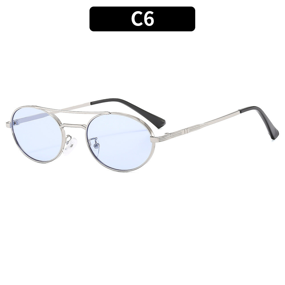 Retro Oval Fashionable Dual-Beam Metal Sunglasses For Sun Protection