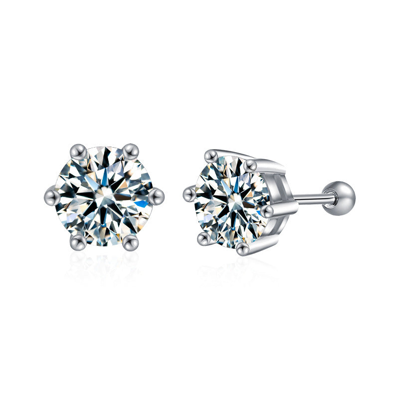 Womens Threaded Moissanite Six-Prong Elegant Earrings
