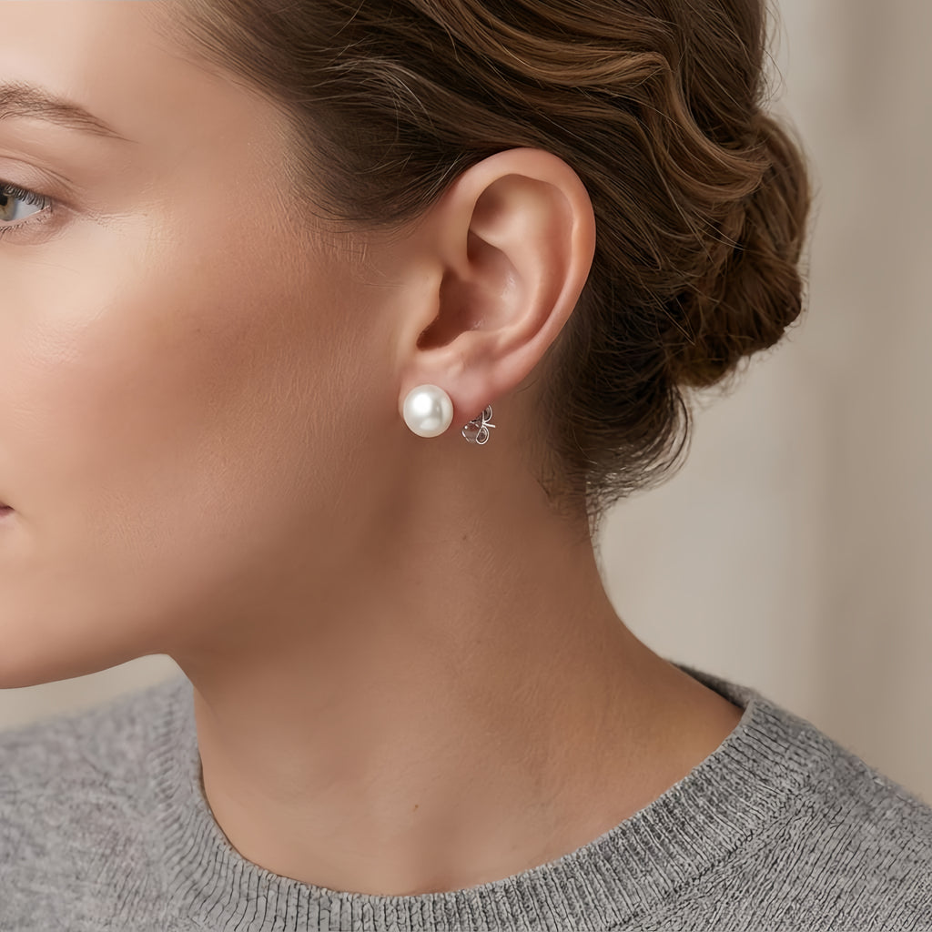 925 Sterling Silver Classic White Pearl Stud Earrings with Sterling  Posts