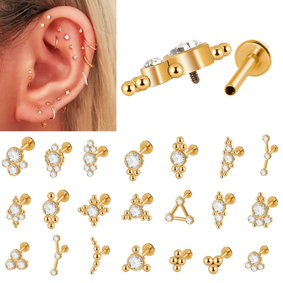 Gemstone Triangle Lip Ring Crystal Cluster Piercing Earrings