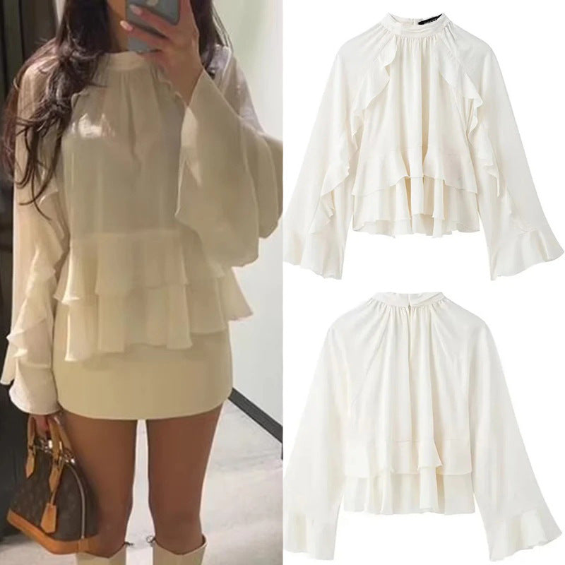 Women's Autumn Satin Top With Ruffle Sleeves