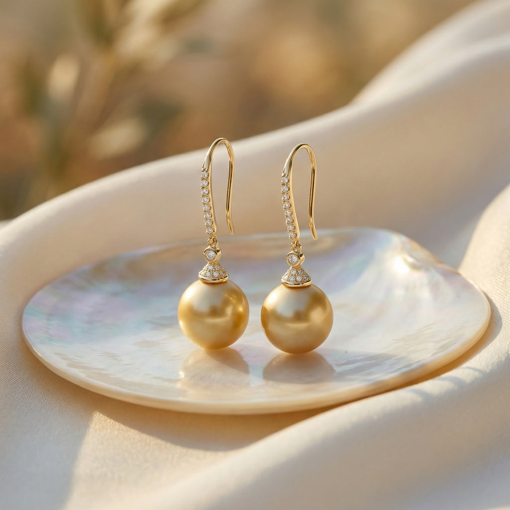 925 Sterling Silver Elegant South Sea Pearl and Diamond Drop Earrings