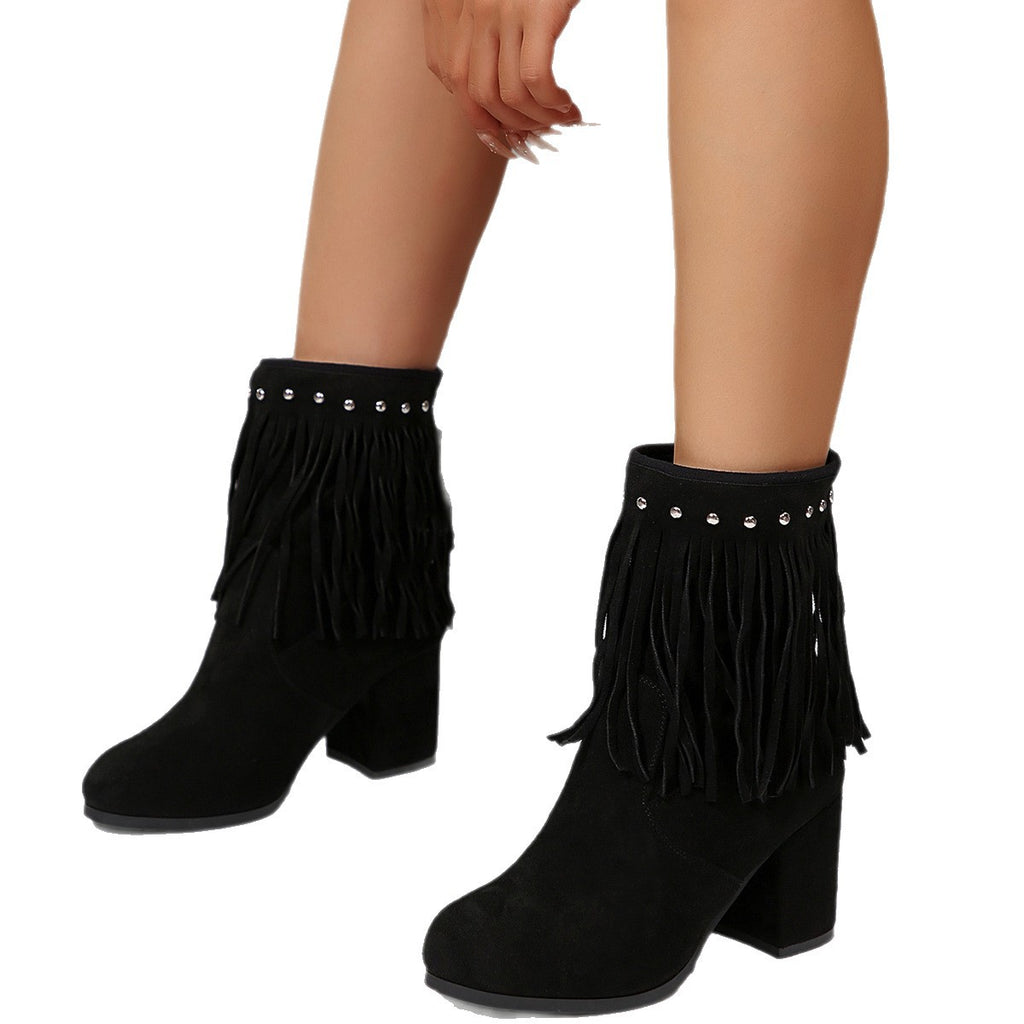 Rivet Suede Plus Size Tassel Womens Boots