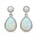 925 Sterling Silver Sterling Silver Teardrop Lab-Created White Opal and Pearl Drop Earrings