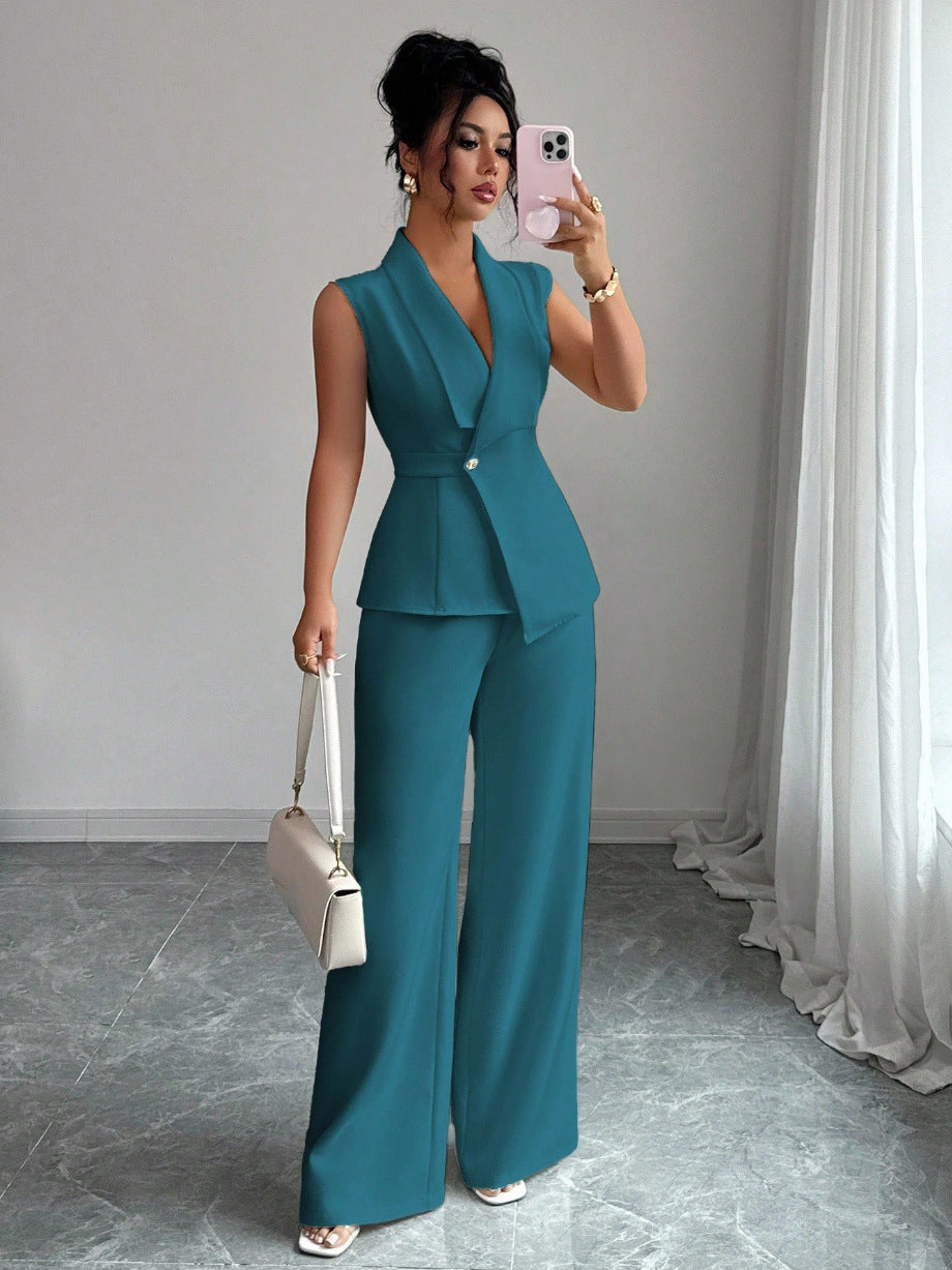 Sleeveless Blazer And Straight-leg Pants Two-piece Set